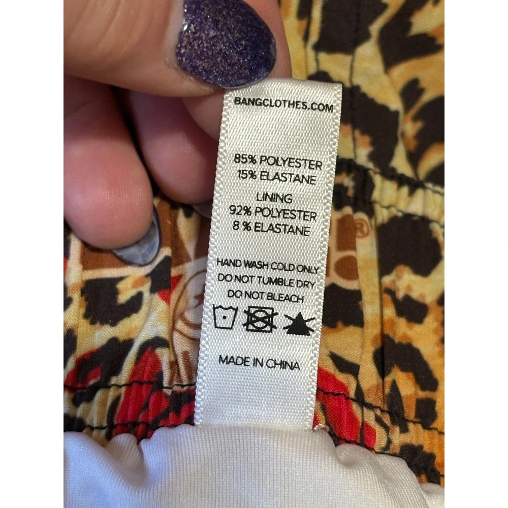 Bang! Miami Men Leopard Rose Print Swim Trunks Shorts 3XL Animal Floral Gold Red